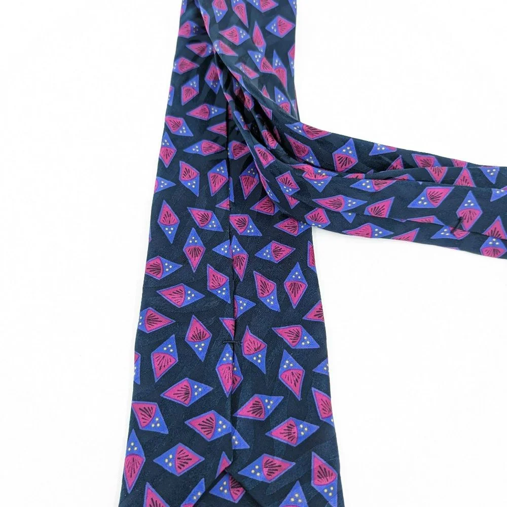 Serica Tie Black Pink Purple Yellow Art Deco Abstract Print Pure Italian Silk